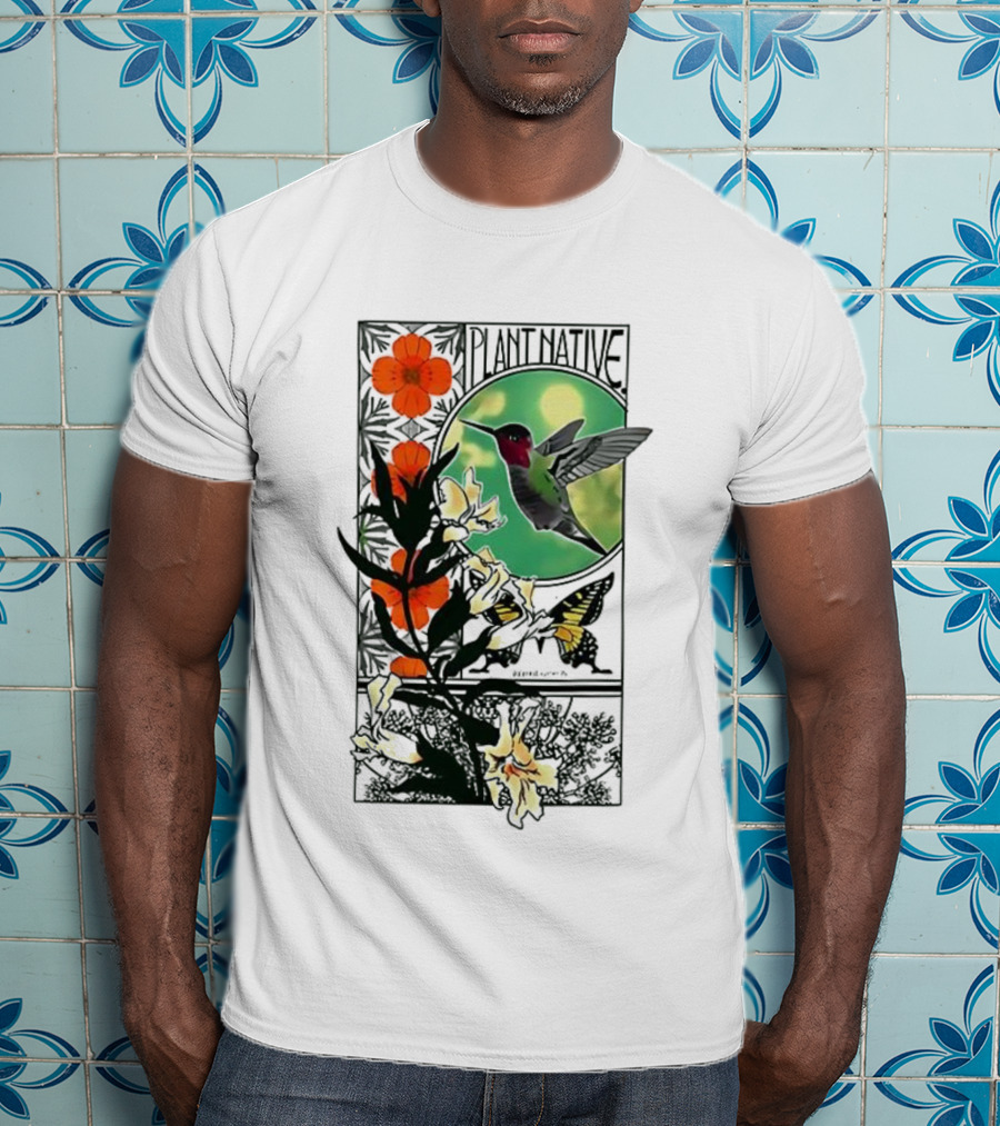 Plant Native Bird Hummingbird Floral Wildlife Scene T-Shirt