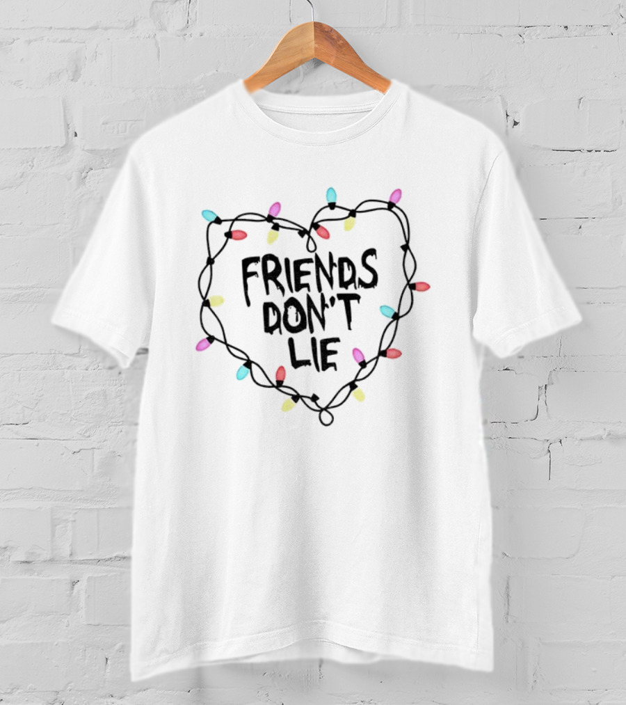 Friends Don't Lie Christmas Lights Heart Stranger Things 2025 Merry Christmas T-Shirt