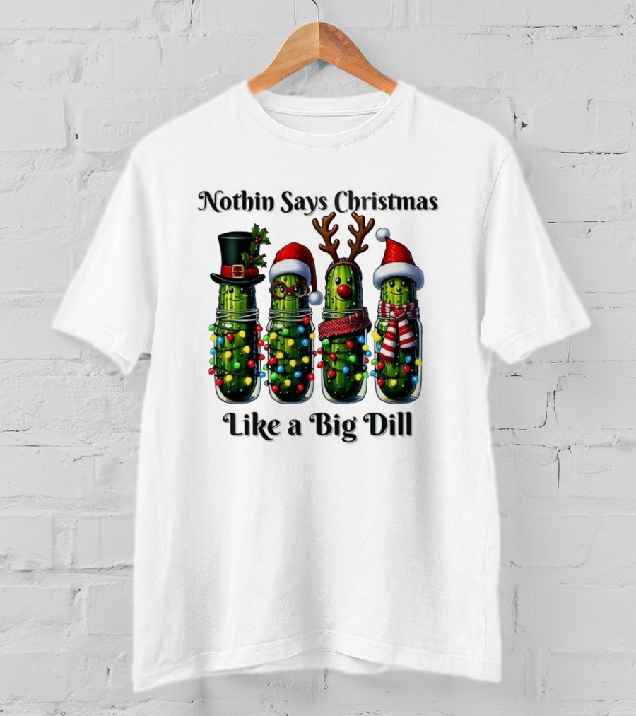 Nothin Says Christmas Like A Big Dill Pickle Jar Lights Reindeer T-Shirt