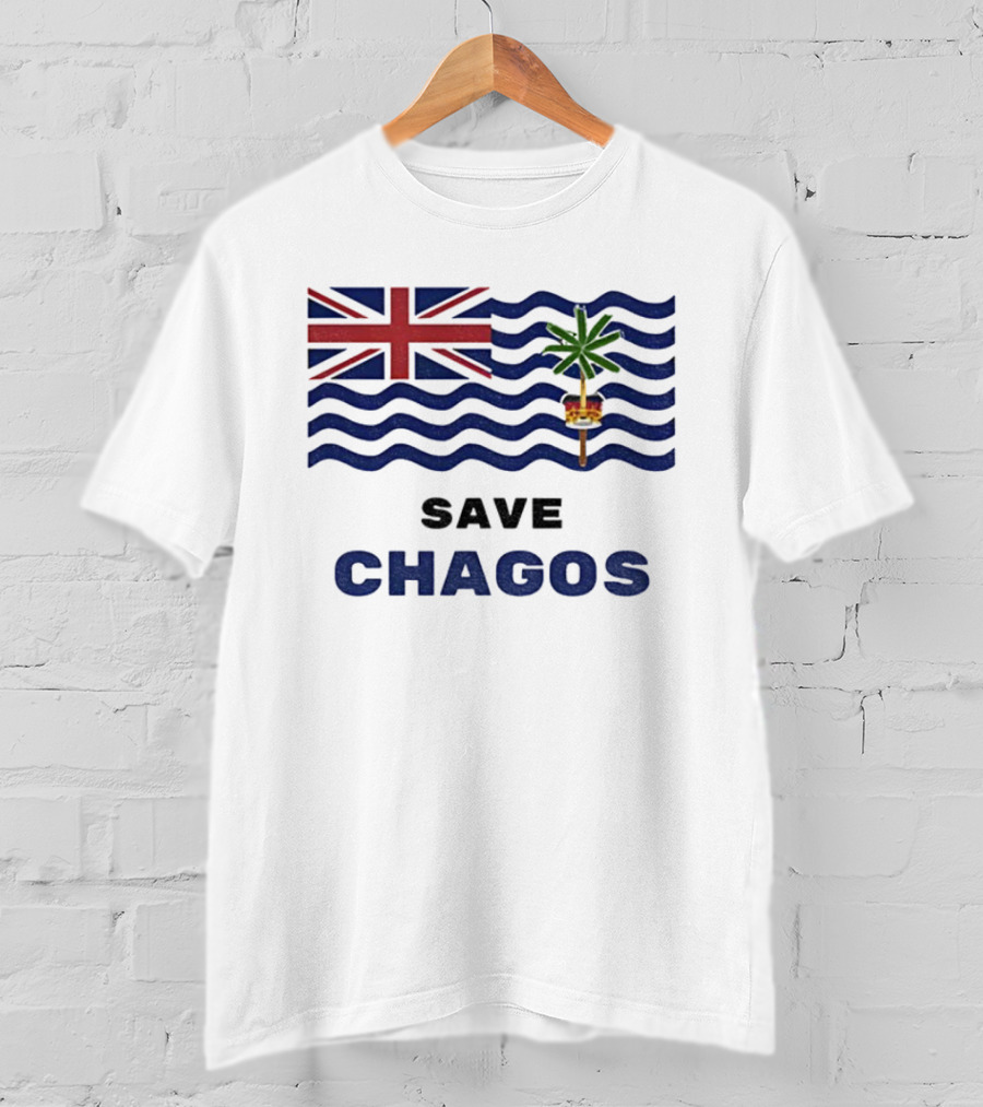 Save Chagos US UK Flag Waves Palm Emblem T-Shirt