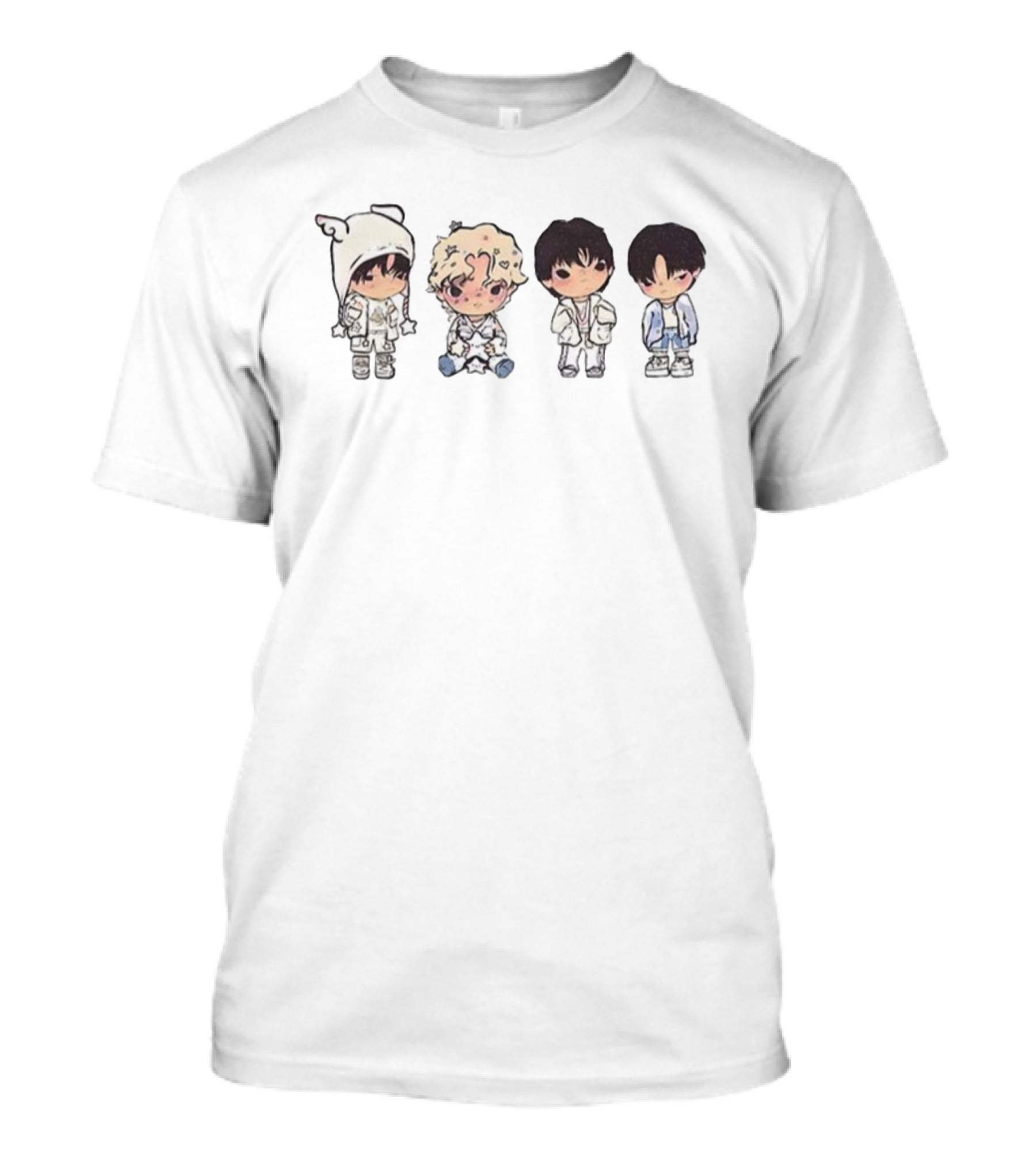 Stray Kids Chibi Characters In White Outfits Meme T-Shirt