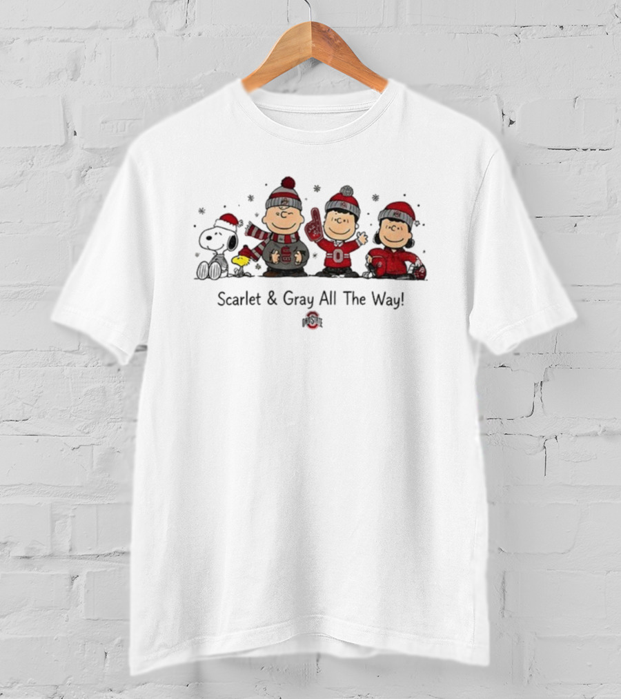 Snoopy Ohio State Buckeyes Scarlet And Gray All The Way Christmas T-Shirt
