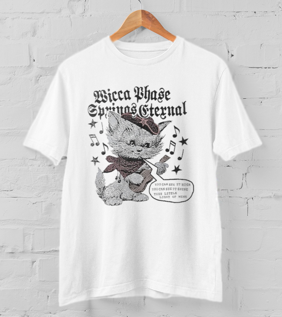 Wicca Phase Springs Eternal Cat Guitar This Little Light Of Mine Music Notes T-Shirt