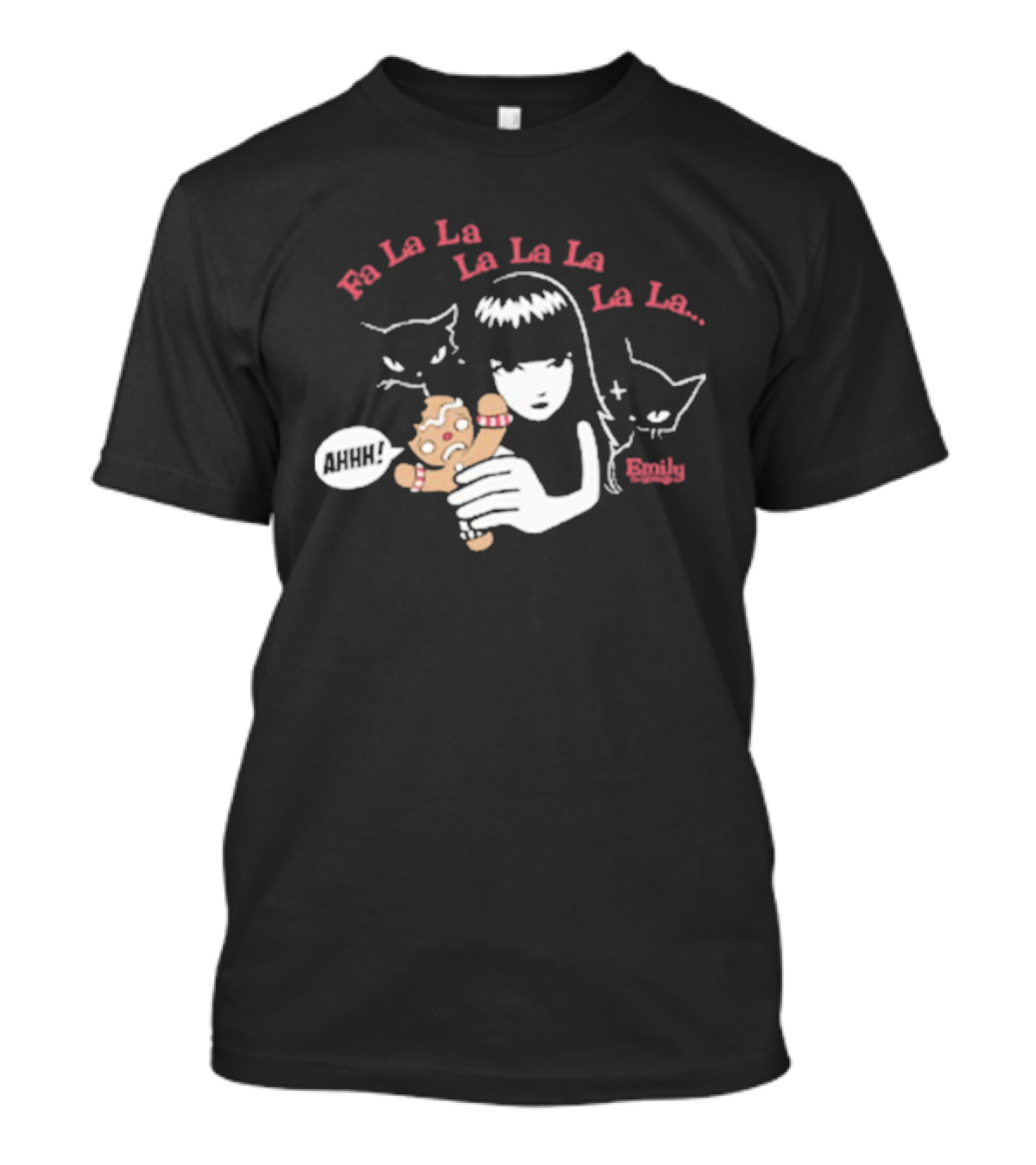Emily The Strange Fa La La Ahhh Gingerbread Christmas Cats T-Shirt