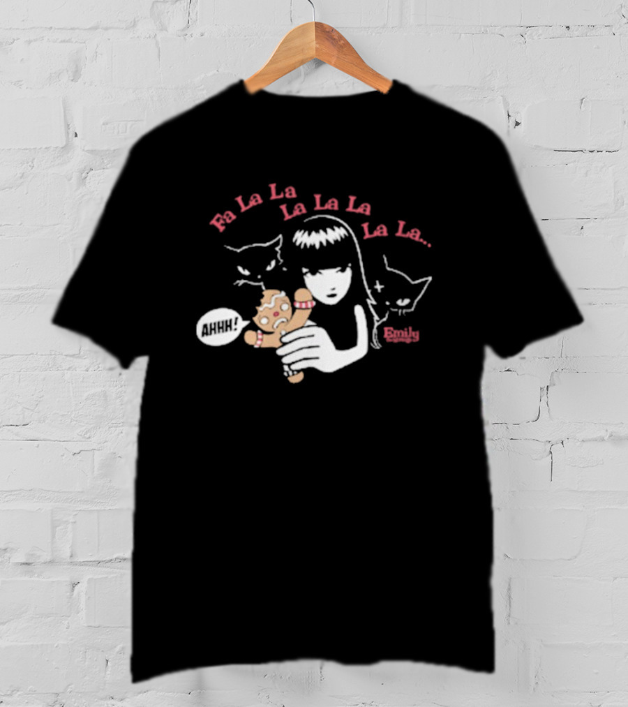Emily The Strange Fa La La Ahhh Gingerbread Christmas Cats T-Shirt
