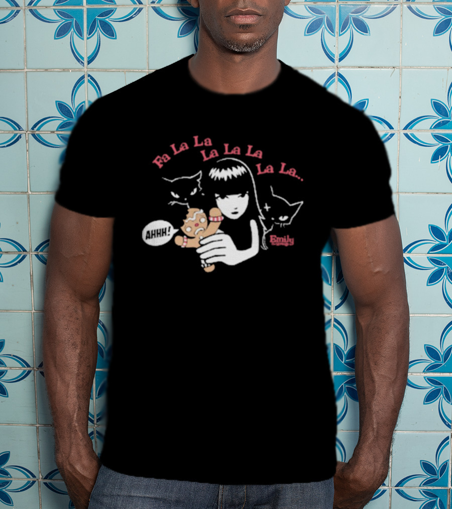 Emily The Strange Fa La La Ahhh Gingerbread Christmas Cats T-Shirt