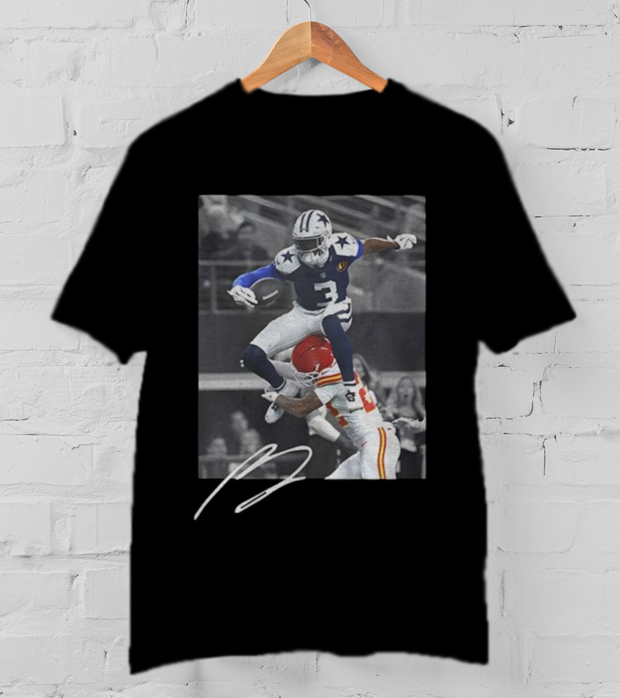 George Pickens Jumping Over Opponent Dallas Cowboys NFL Football Action Signature T-Shirt