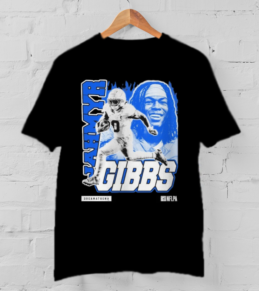 Jahmyr Gibbs Run Dreamathon Iconic Athlete Portrait T-Shirt