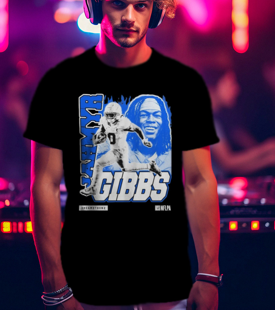 Jahmyr Gibbs Run Dreamathon Iconic Athlete Portrait T-Shirt