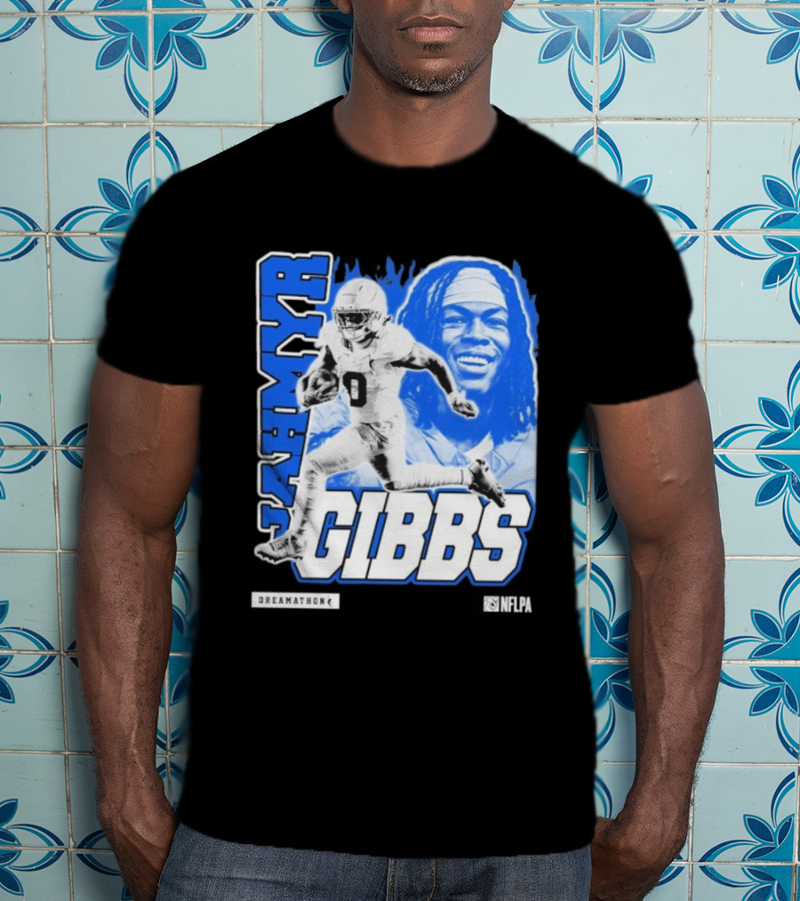 Jahmyr Gibbs Run Dreamathon Iconic Athlete Portrait T-Shirt