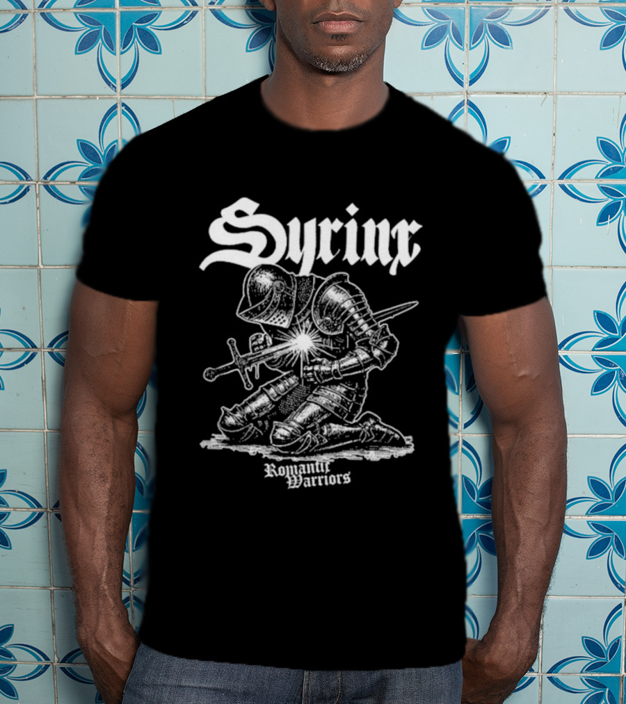 Syrinx Romantic Warriors Knight Sword Kneeling Medieval Armor T-Shirt