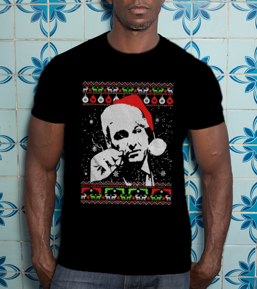 Tony Soprano Santa Hat Merry Christmas 2025 Vintage Ugly Sweater Style T-Shirt