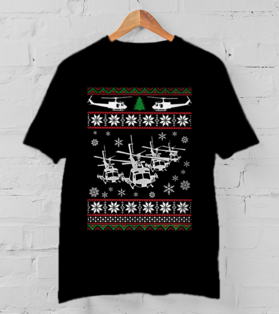 UH-1 Ugly Helicopter Christmas Sweater Pattern T-Shirt