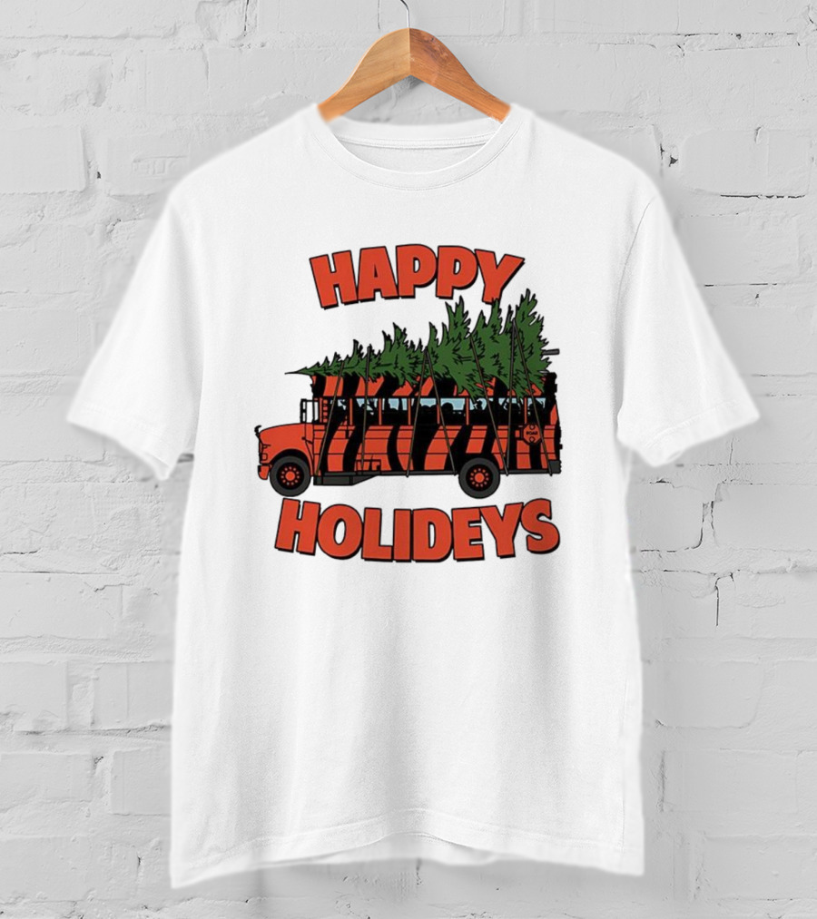 Cincinnati Bengals Happy Holidays Christmas School Bus T-Shirt