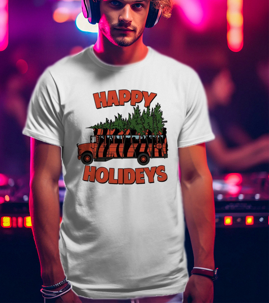 Cincinnati Bengals Happy Holidays Christmas School Bus T-Shirt