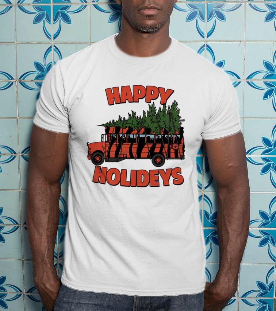 Cincinnati Bengals Happy Holidays Christmas School Bus T-Shirt