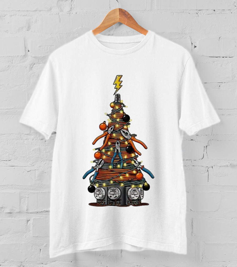 Electrician Christmas Tree Tools And Lights Holiday Display T-Shirt