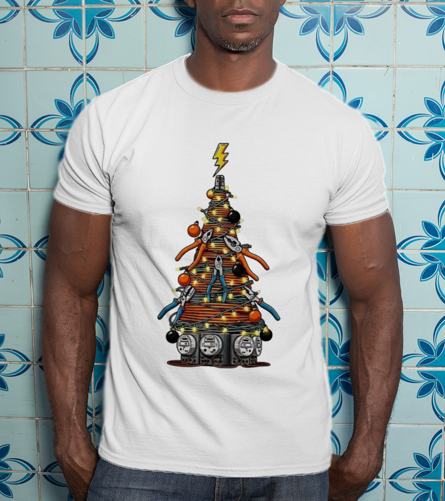 Electrician Christmas Tree Tools And Lights Holiday Display T-Shirt