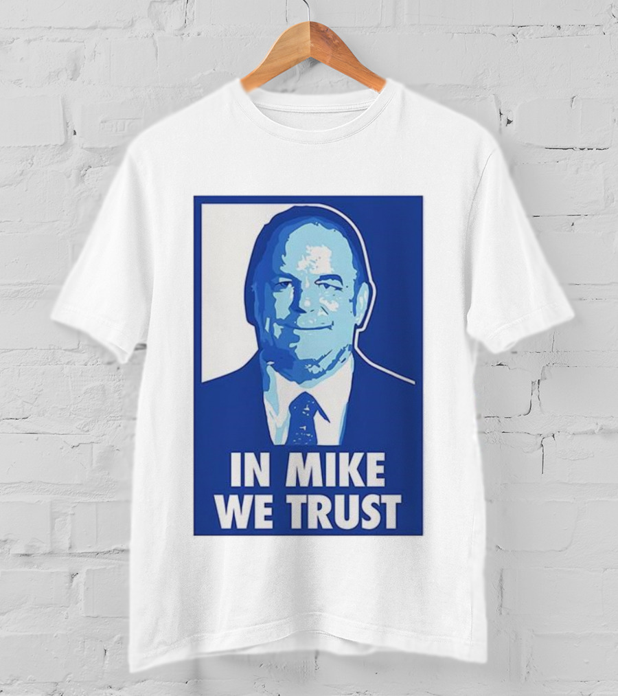 In Mike We Trust Mike Elko Blue Portrait T-Shirt
