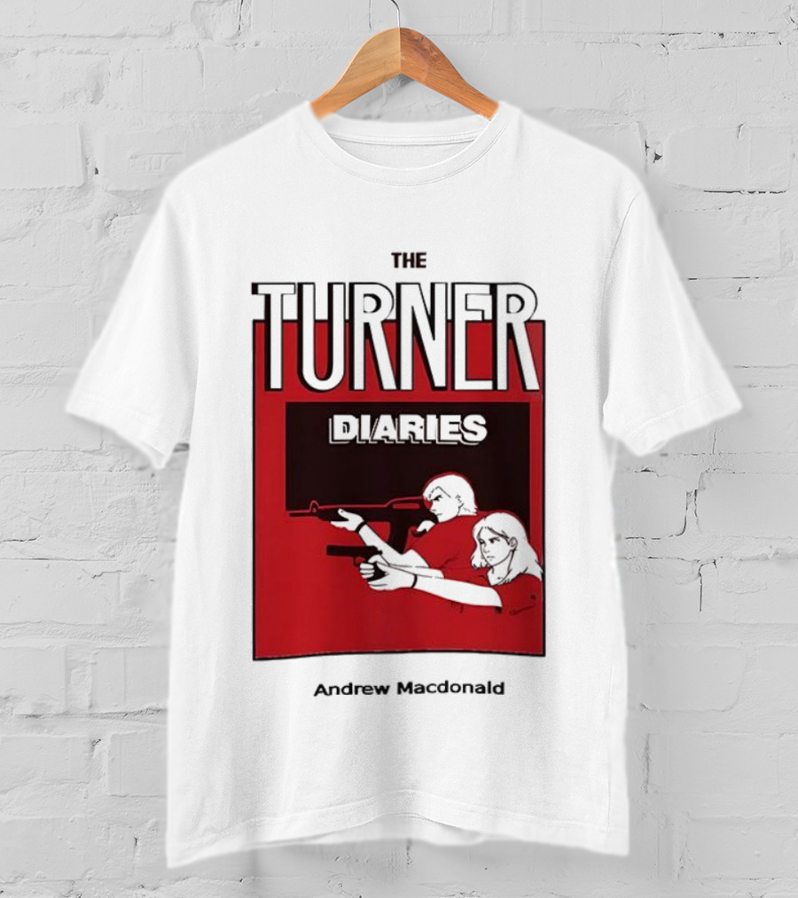 The Turner Diaries Andrew Macdonald Red Cover Art With Figures And Weapon T-Shirt