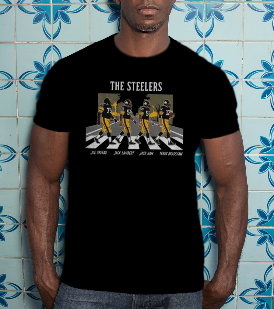 The Steelers Joe Greene Jack Lambert Jack Ham Terry Bradshaw Abbey Road Football T-Shirt