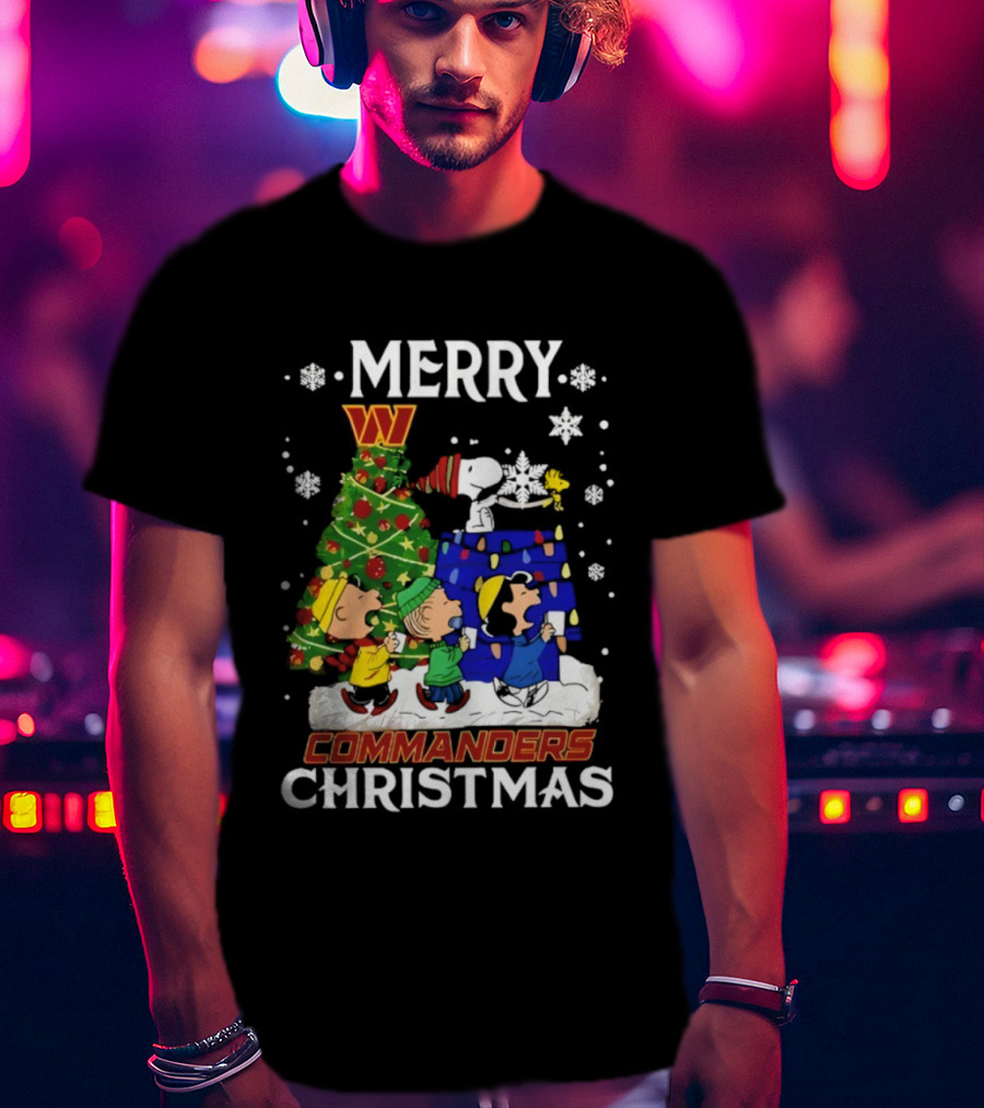 Merry Snoopy And Friends Washington Commanders Christmas NFL T-Shirt