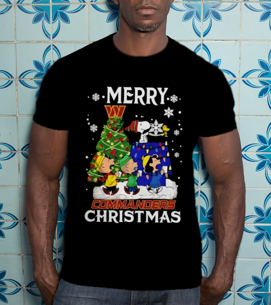 Merry Snoopy And Friends Washington Commanders Christmas NFL T-Shirt