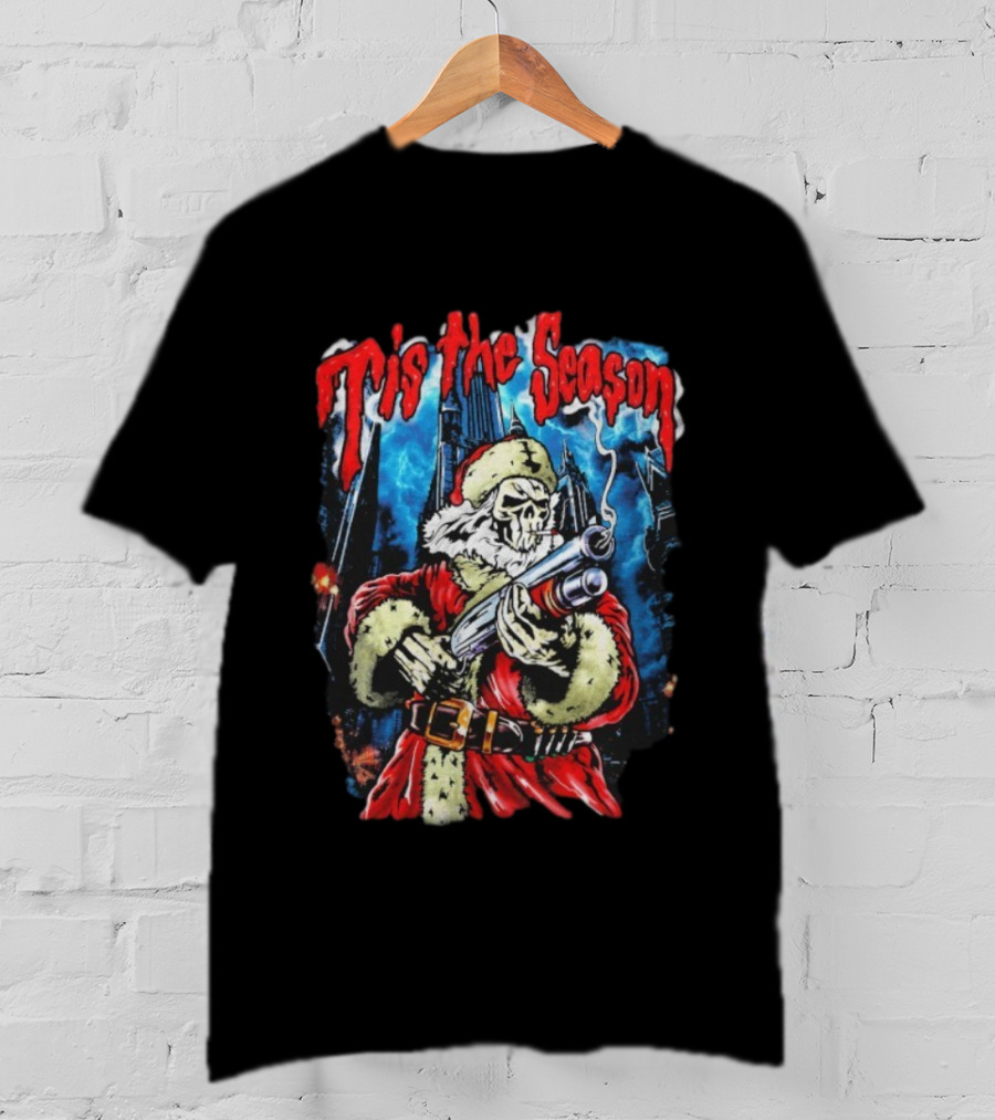 Warren Lotas Tis The Season Skull Santa Holding Shotgun T-Shirt