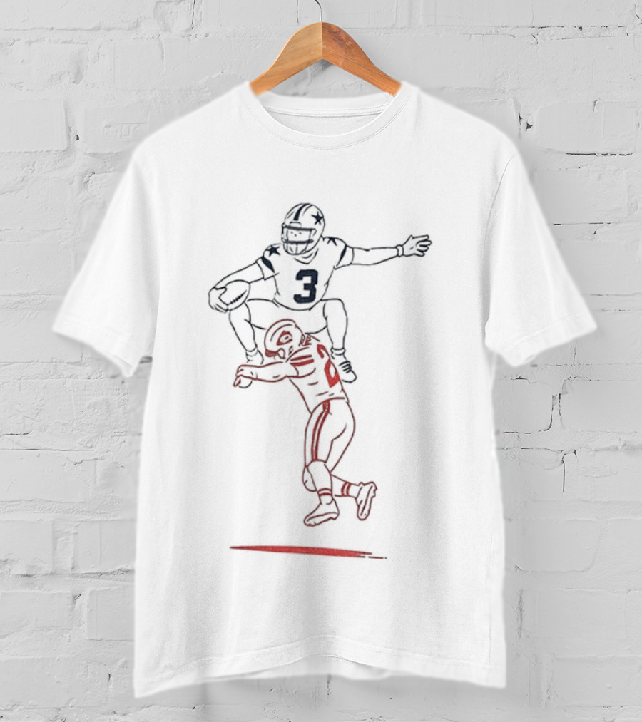 George Pickens Dallas Cowboys NFL Football Jump Over Sketch 2025 Player Leap T-Shirt