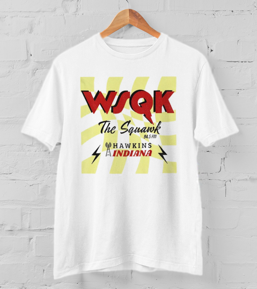 WSQK 94.5 FM The Squawk Hawkins Indiana Radio And Lightning Bolts T-Shirt