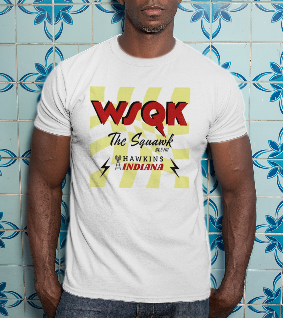 WSQK 94.5 FM The Squawk Hawkins Indiana Radio And Lightning Bolts T-Shirt