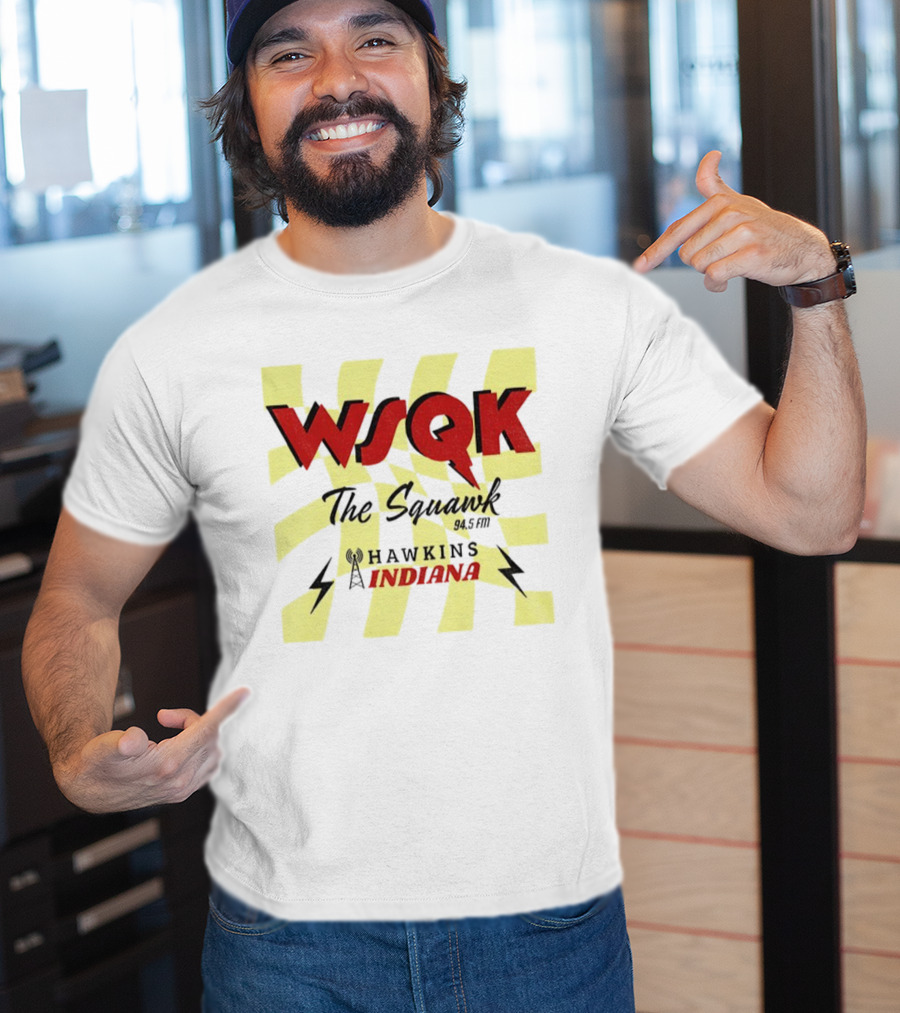 WSQK 94.5 FM The Squawk Hawkins Indiana Radio And Lightning Bolts T-Shirt