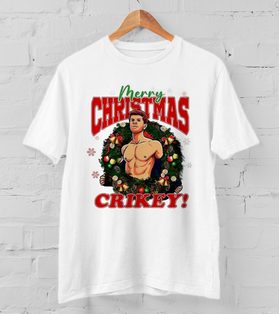 Merry Christmas Crikey 2025 Robert Irwin Wreath Illustration T-Shirt