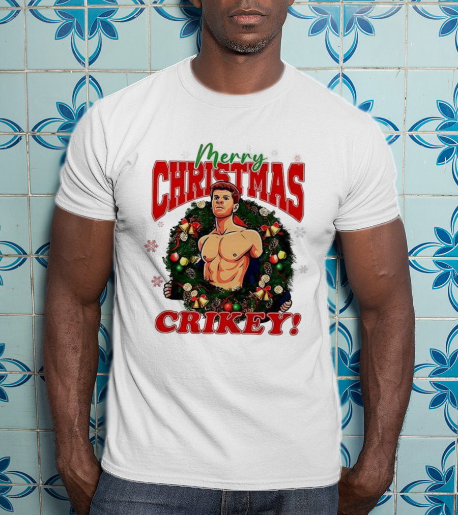 Merry Christmas Crikey 2025 Robert Irwin Wreath Illustration T-Shirt
