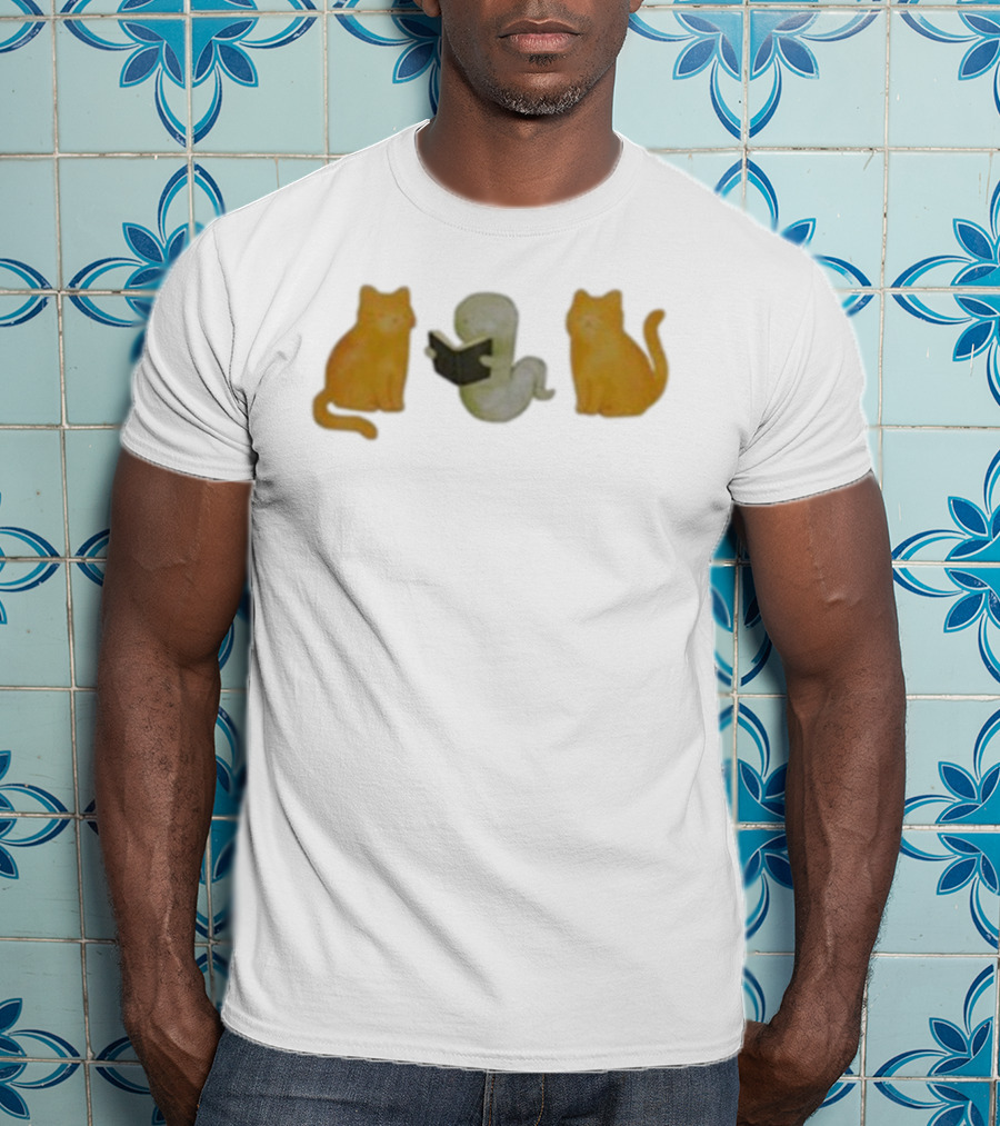Lilsimsie Bookworm Reading Ghost With Cats T-Shirt