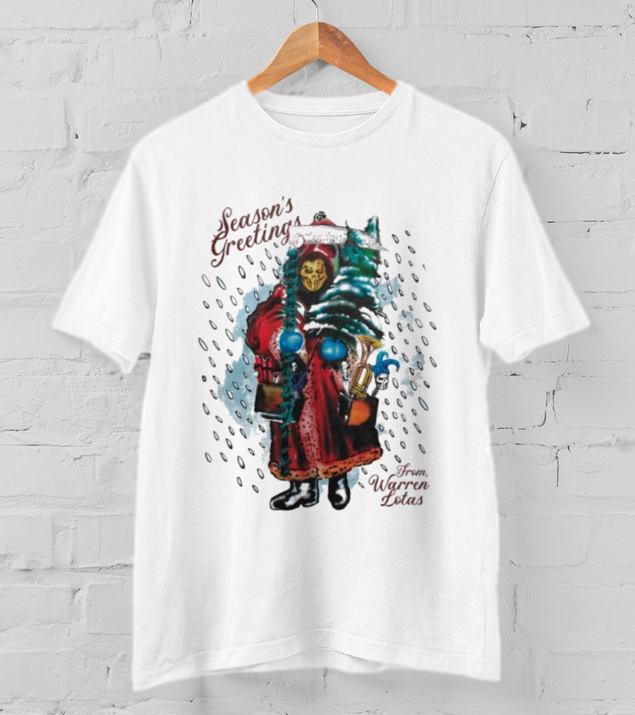 Season's Greetings From Warren Lotas Christmas Skeleton In Santa Robe T-Shirt