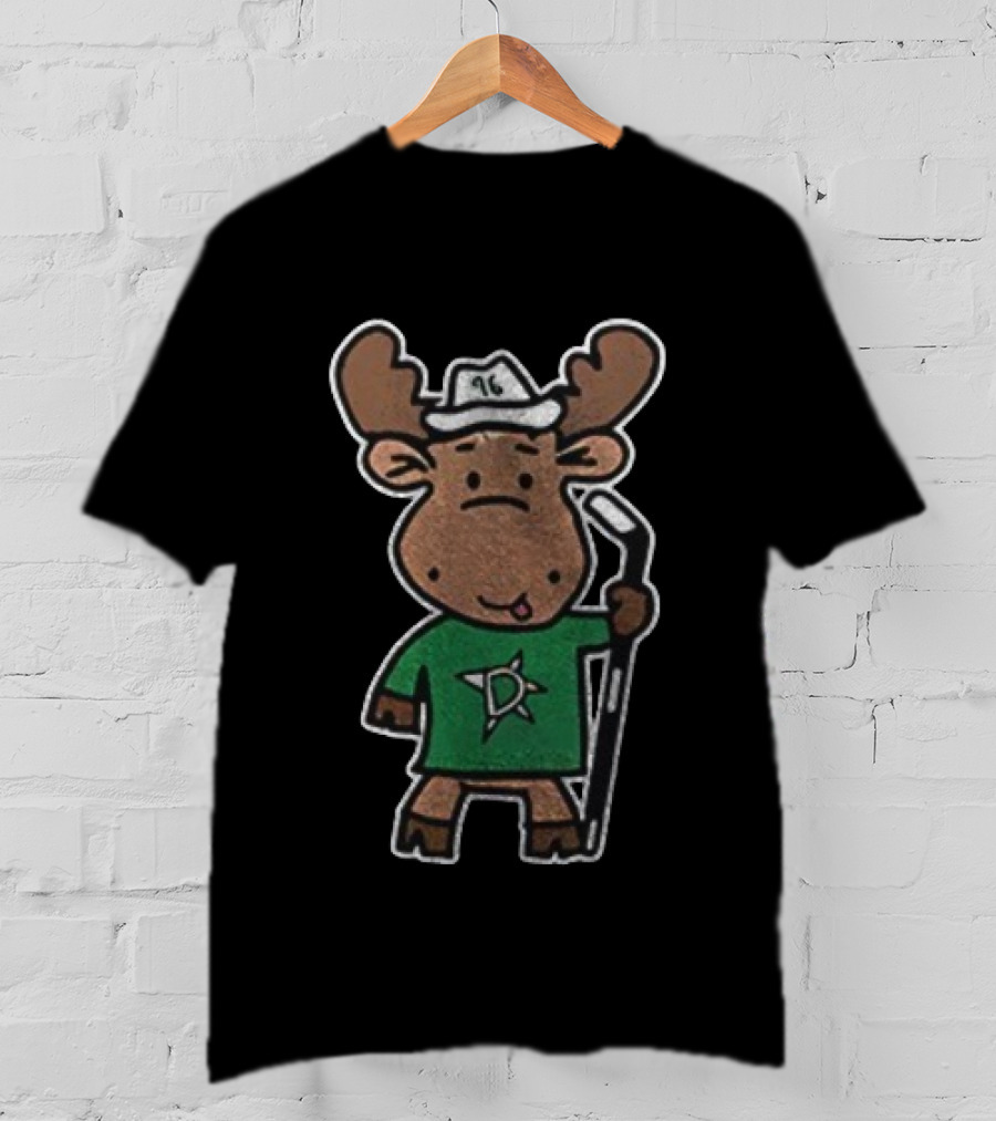 Dallas Stars 2025 Kelly Green Moose Mascot Hockey Stick Star Logo T-Shirt