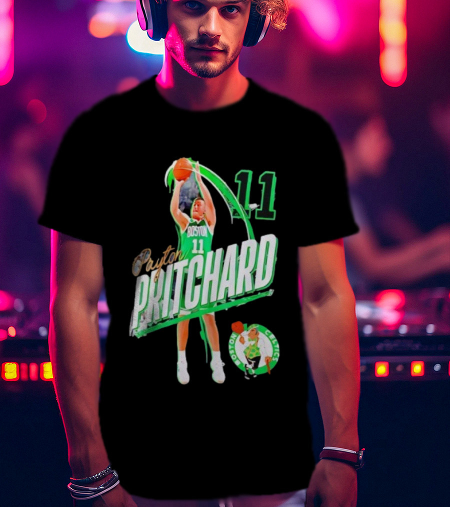 Boston Celtics Payton Pritchard 11 Basketball Player Action T-Shirt