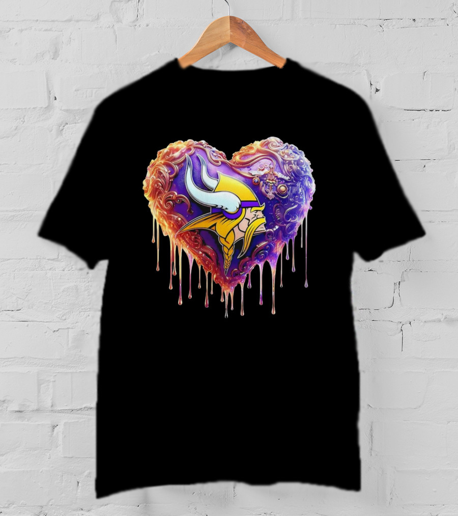 Minnesota Vikings NFL Heart Caramel Viking Head Purple Gold Team Pride T-Shirt