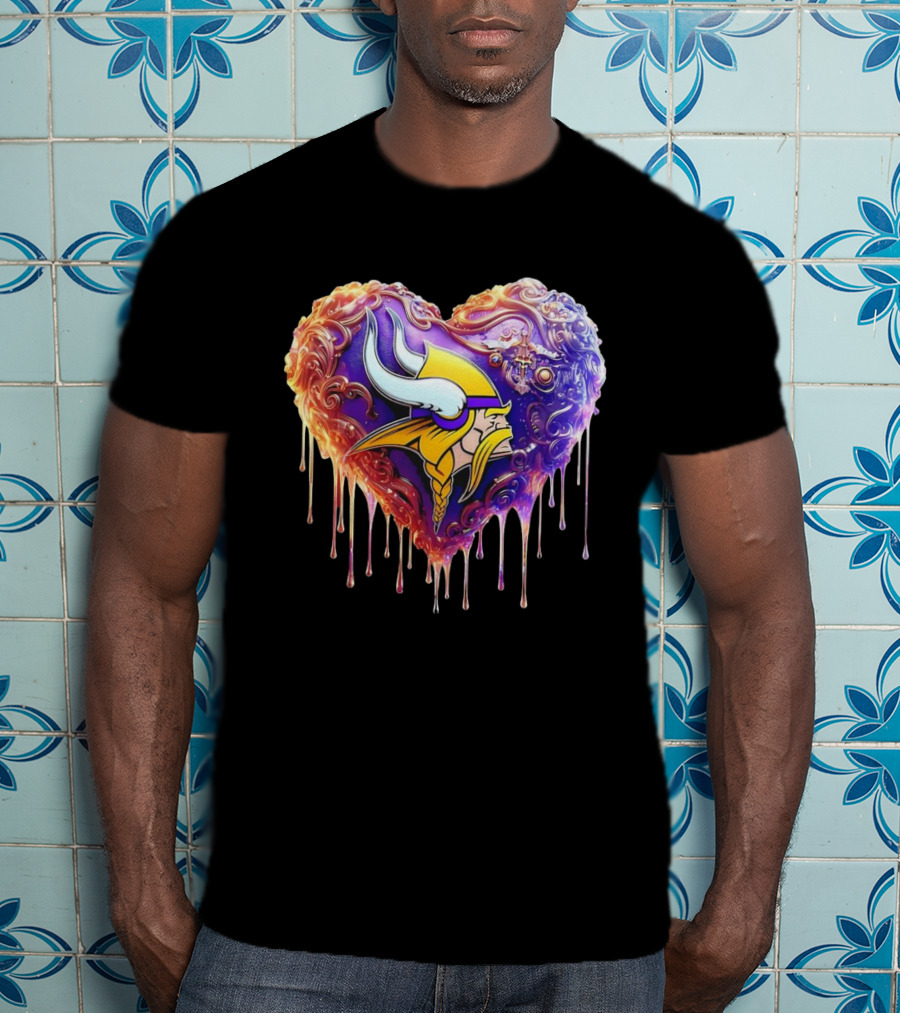 Minnesota Vikings NFL Heart Caramel Viking Head Purple Gold Team Pride T-Shirt