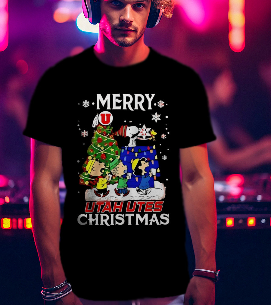 Merry Christmas Snoopy And Friends Utah Utes T-Shirt