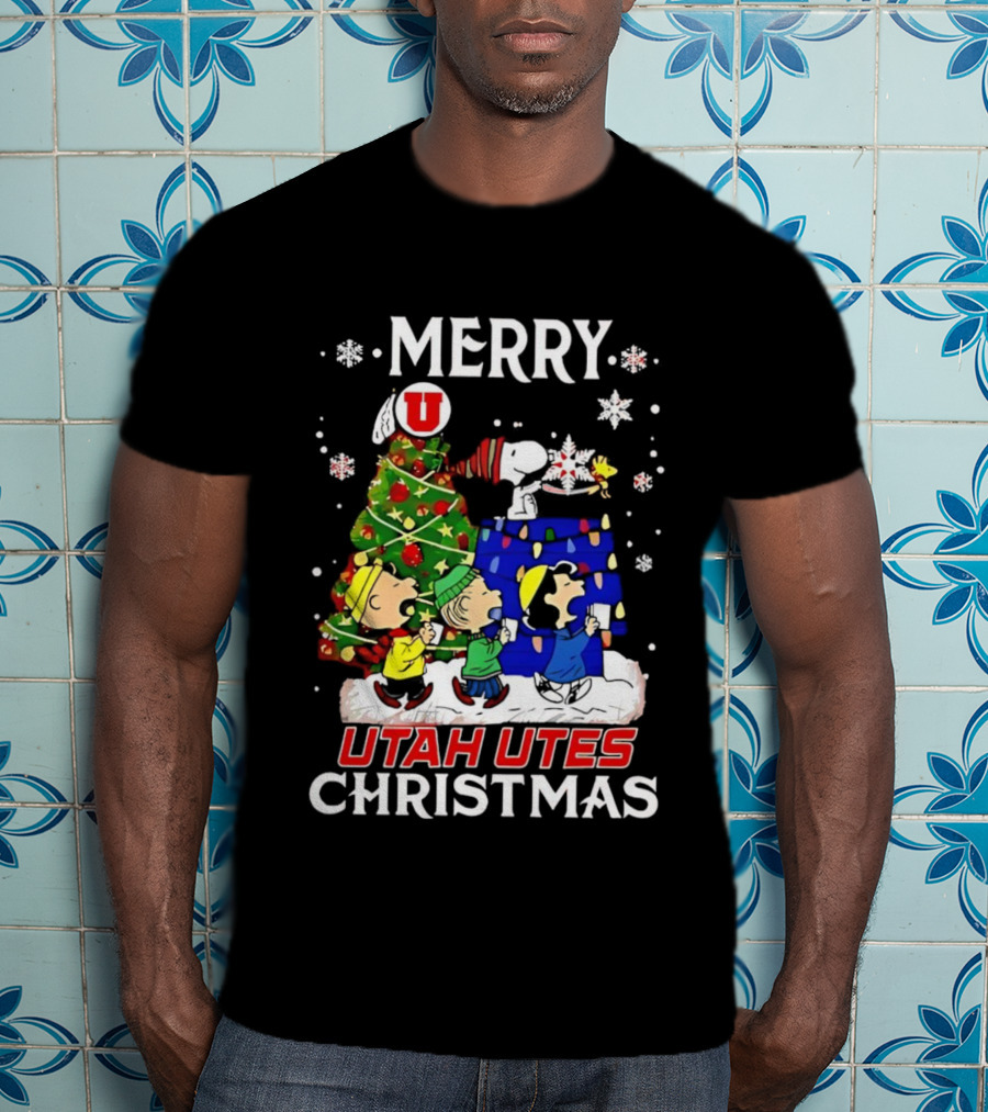 Merry Christmas Snoopy And Friends Utah Utes T-Shirt