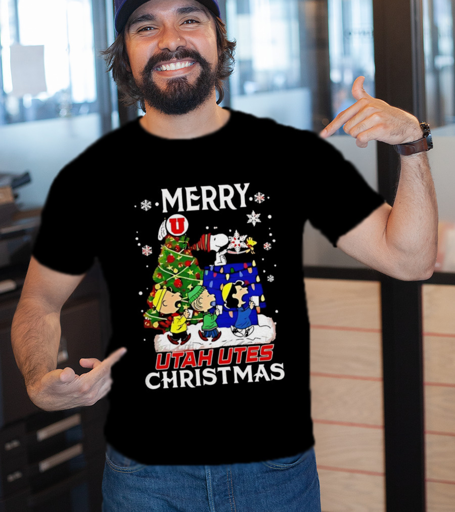Merry Christmas Snoopy And Friends Utah Utes T-Shirt