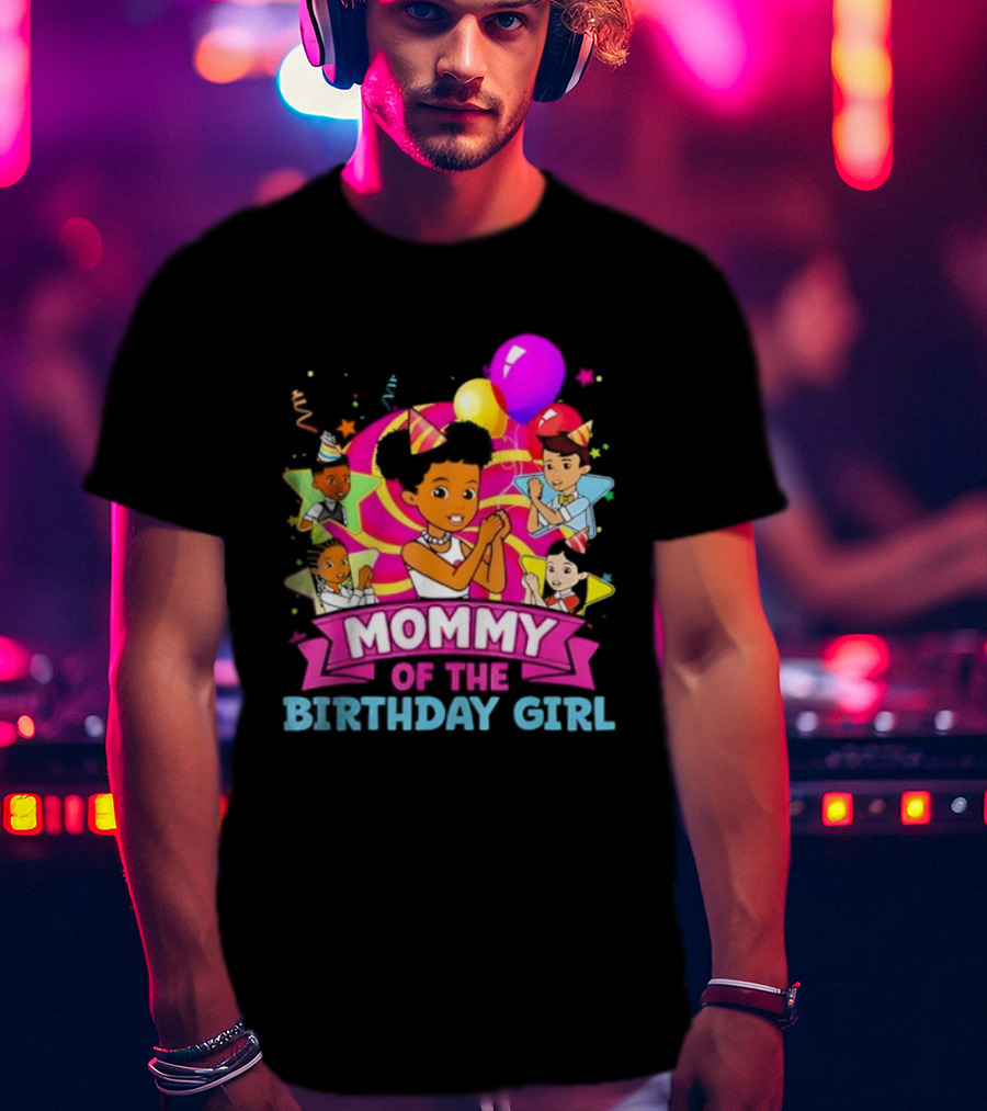 Mommy Of The Birthday Girl Pink Balloons Celebration Family Party T-Shirt