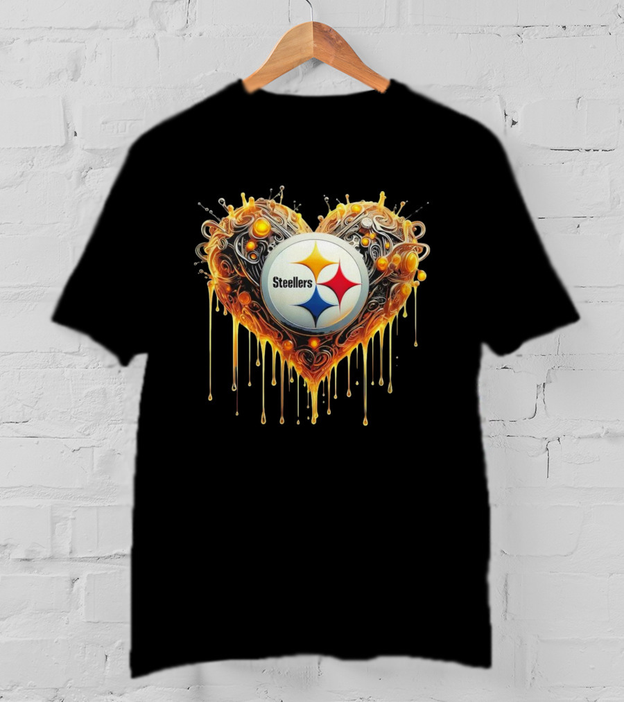 Pittsburgh Steelers NFL Heart Caramel Swirl Pattern T-Shirt