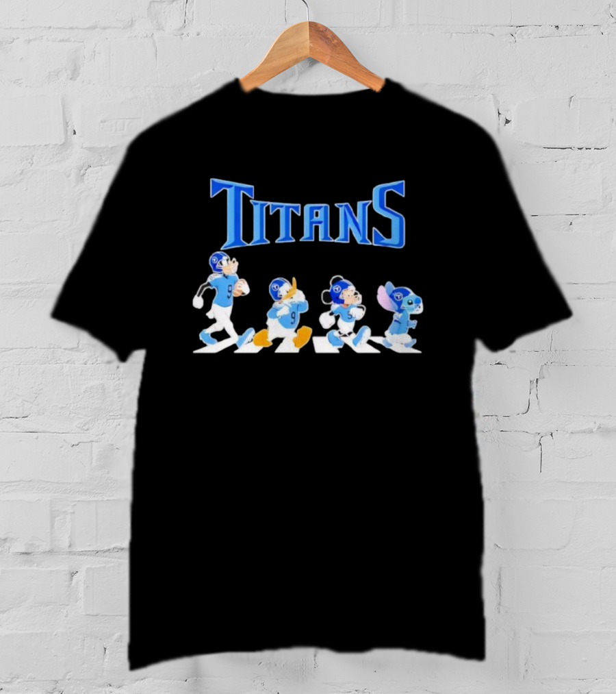 Tennessee Titans Mickey Mouse Donald Duck Goofy Stitch Abbey Road NFL Crossover T-Shirt