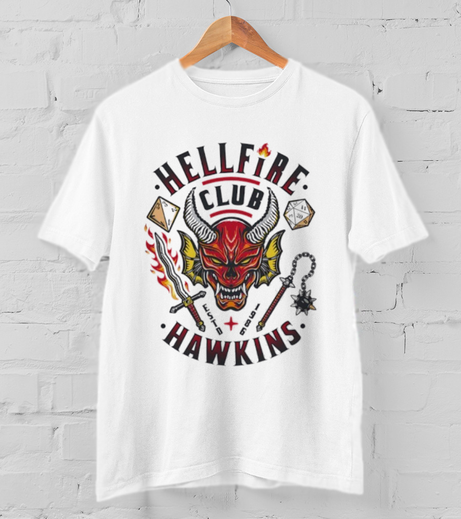 Hellfire Club Hawkins Dungeons & Dragons Stranger Things Demon Dice Sword Flame Symbol T-Shirt