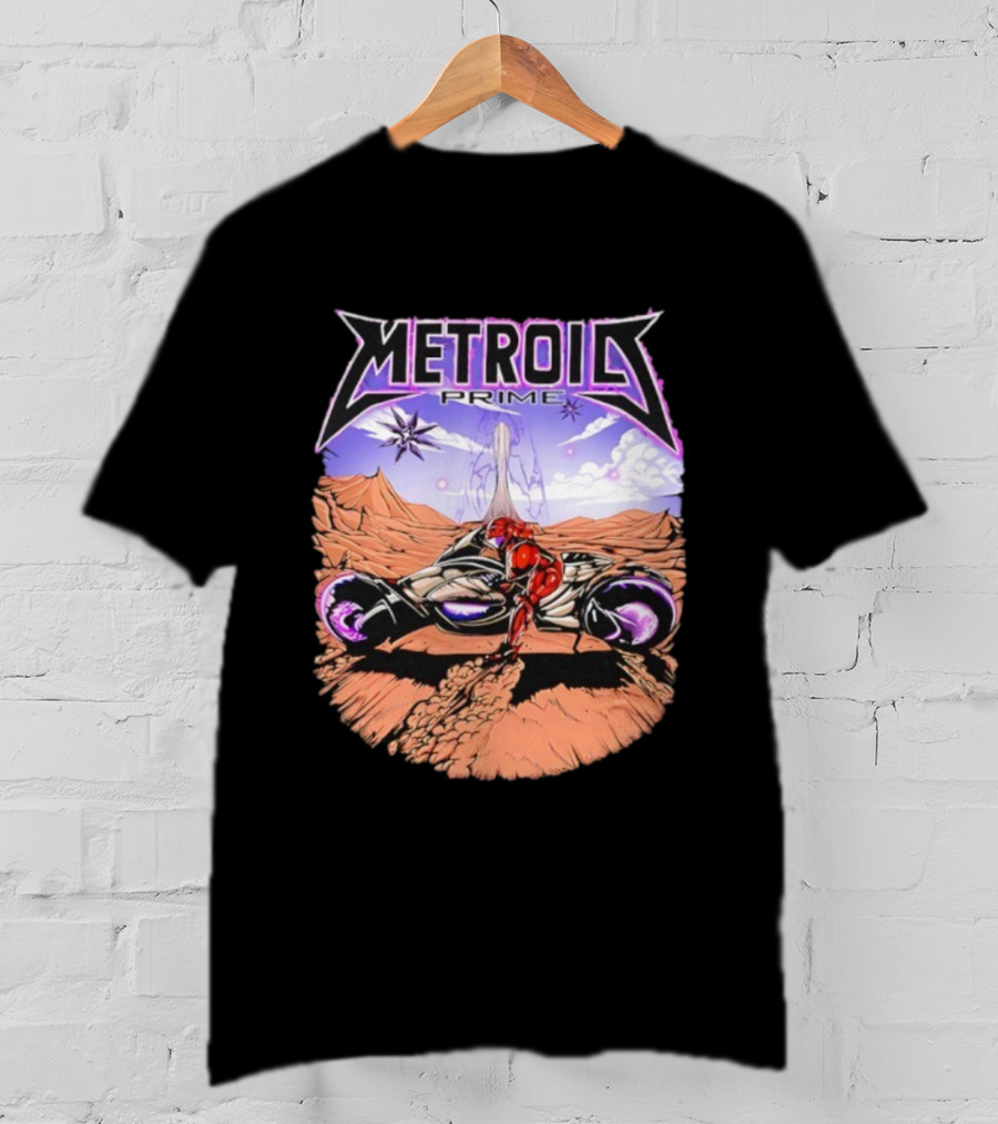 Metroid Prime Sci-Fi Landscape With Armored Character And Alien Desert Scene T-Shirt