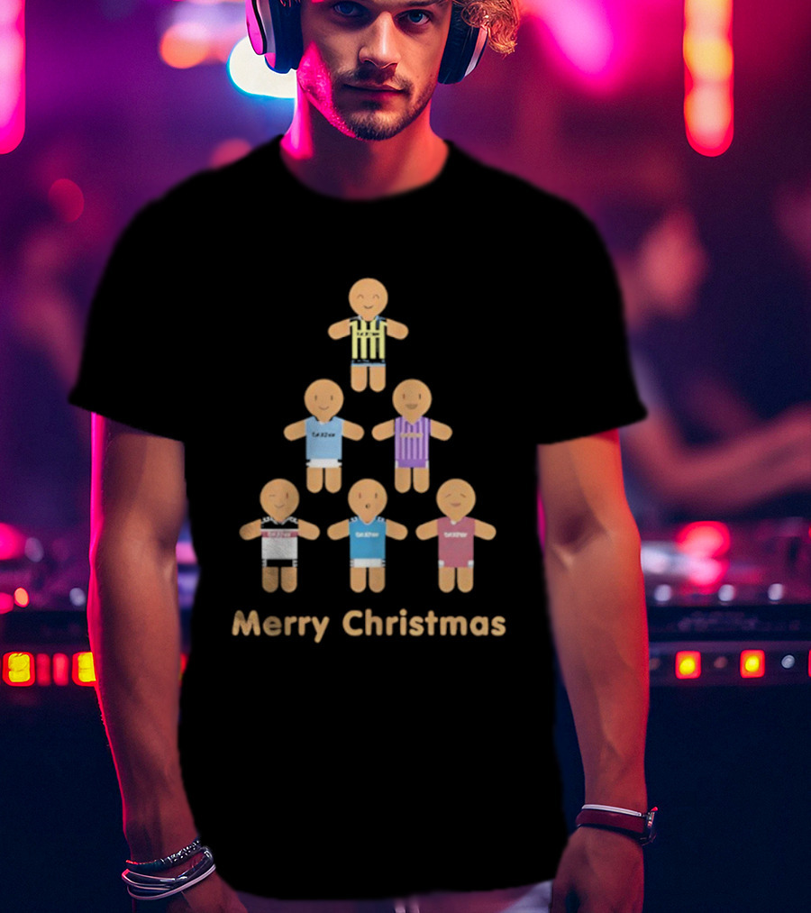 Gingerbread Soccer Players Merry Christmas Holiday Sports Theme T-Shirt