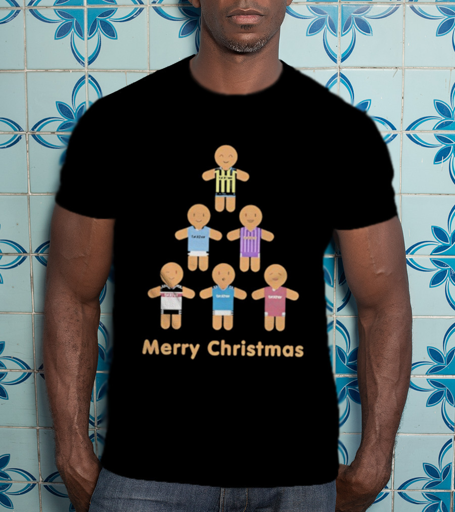 Gingerbread Soccer Players Merry Christmas Holiday Sports Theme T-Shirt